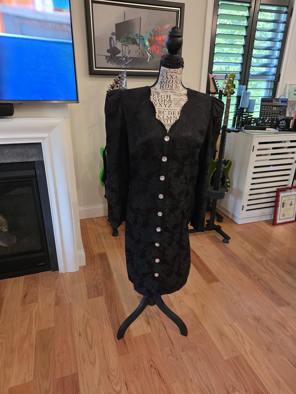 All That Jazz Black Floral Jacquard V-Neck Dress